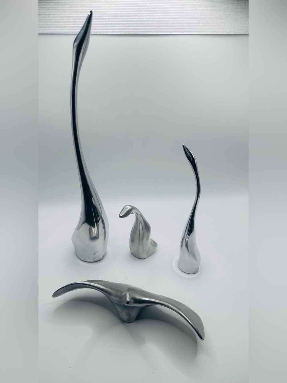 Vintage Hoselton Canada Aluminum Bird Sculptures Set of 4 MCM Signed